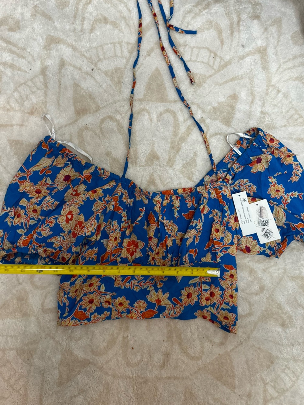Jessica Simpson Blue Floral Off-Shoulder Crop Top
